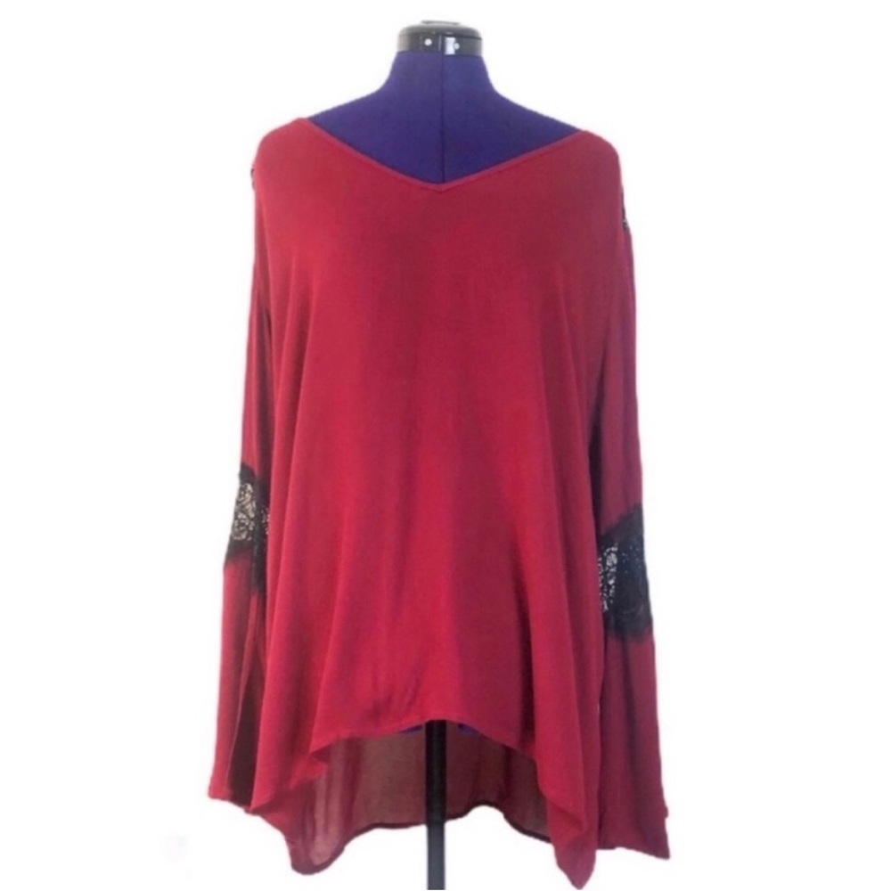 Milky Way Burgundy Red Black Lace Long Sleeve Top